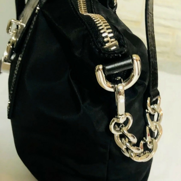 👜 Michael Kors Purse Black Hamilton Croc Embossed Silver Logo Lock Chain 👜 - Picture 4 of 12